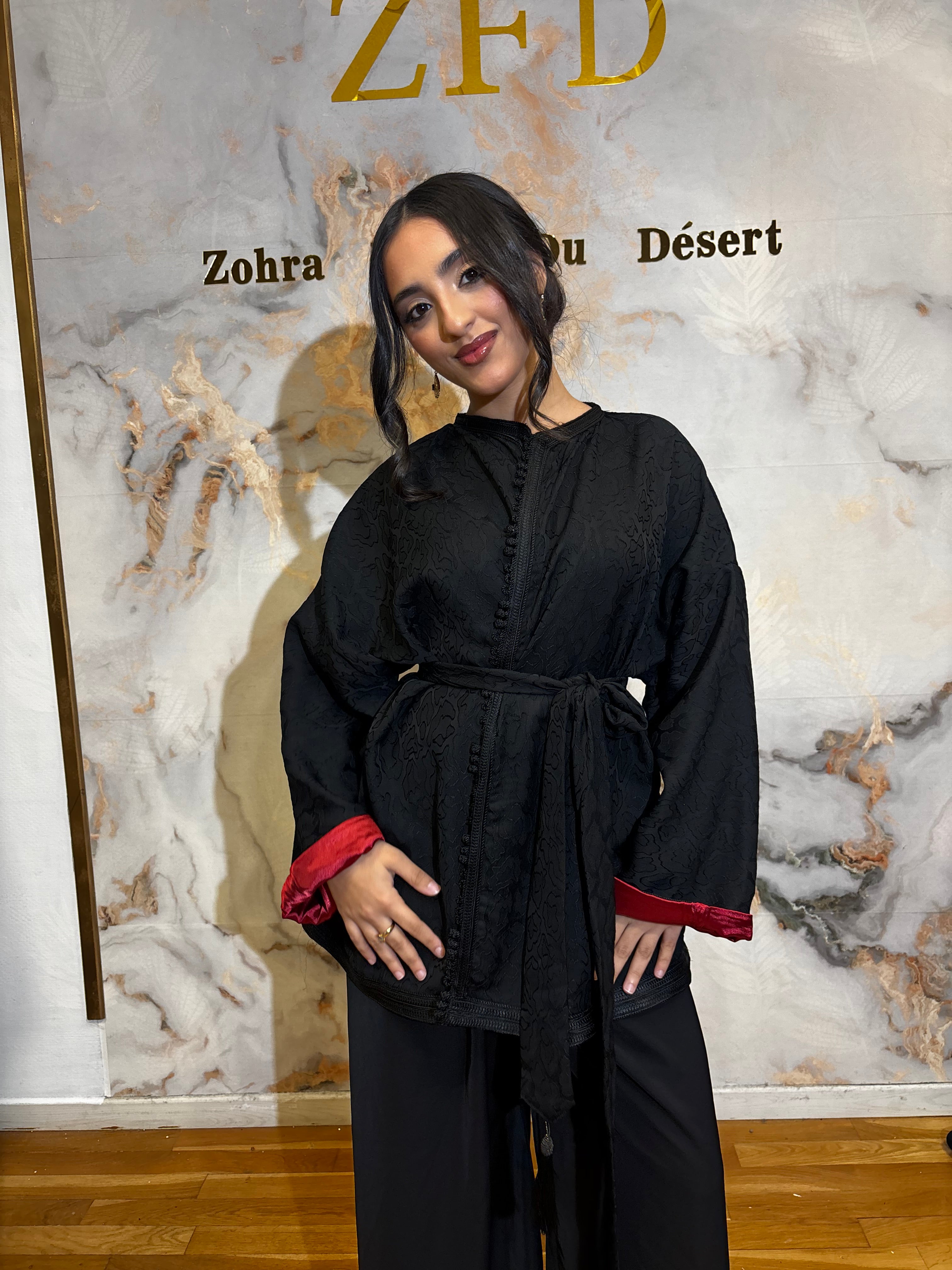 Veste kimono brocard - manche rouge