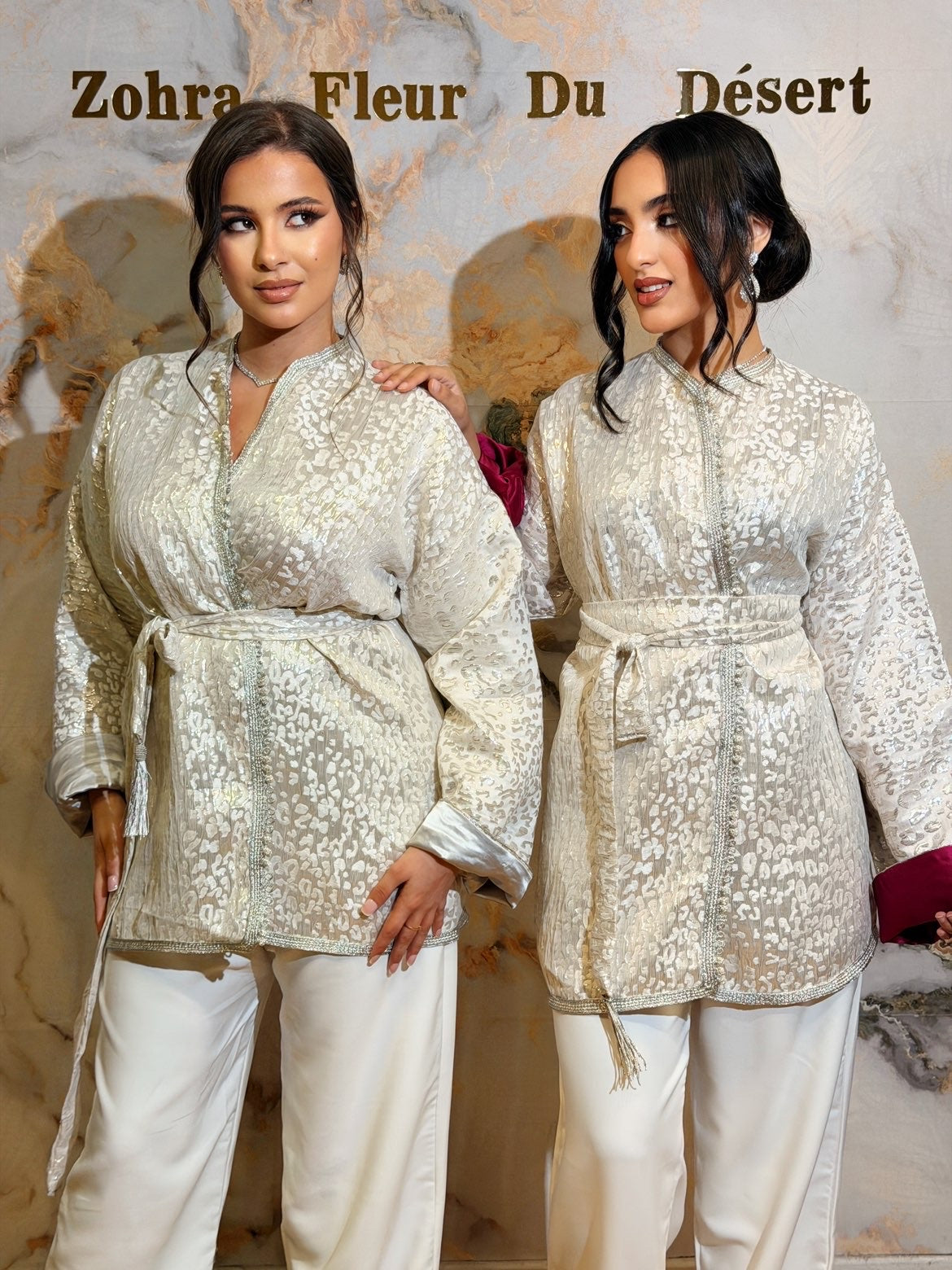 Veste kimono brocard - manche rose